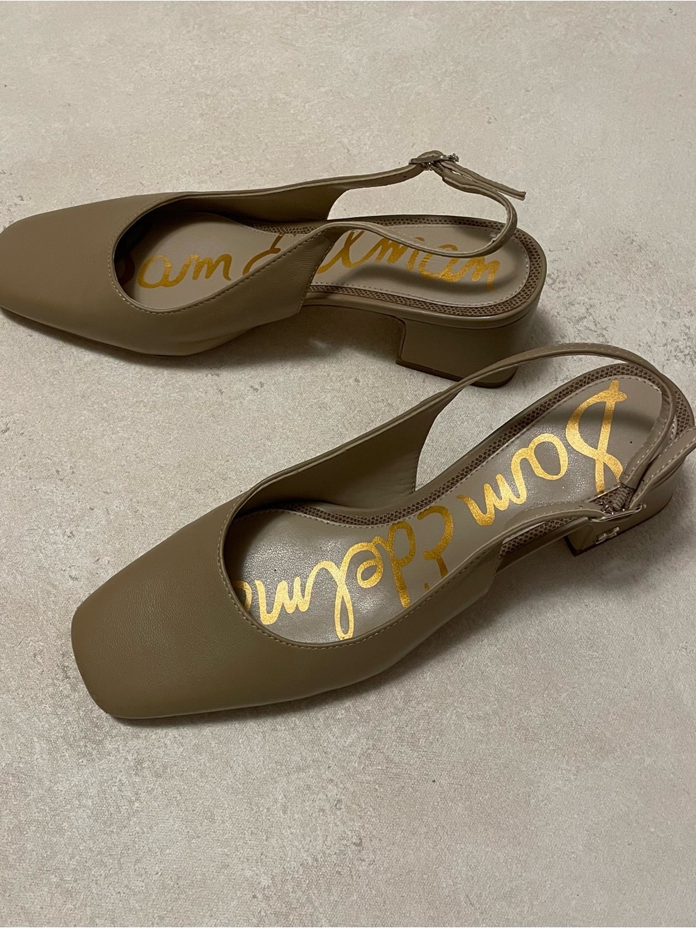 Sam Edelman Taupe Slingback Block Heel Pumps - Picture 3 of 5